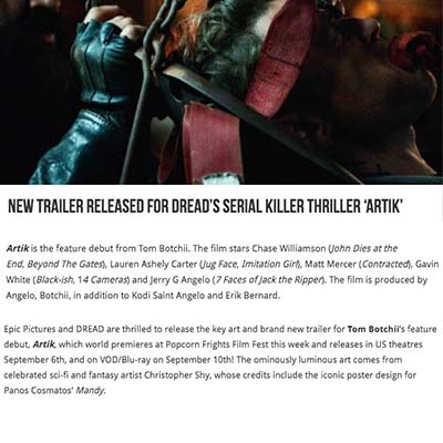 New Trailer Released for DREAD’s Serial Killer Thriller ‘Artik’